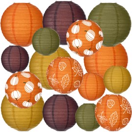 Bencailor 16 Pcs Fall Paper Lanterns Thanksgiving Orange Pumpkin Party Paper Lanterns Round Thankful Maple Leaves Hanging Party Decorations for Autumn Harvest Outdoor Decor(Pumpkin, Maple Leaf)