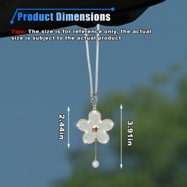 Bling Car Hanging Charm Accessories, Crystal Flower Car Rear View Mirror Pendant Decoration, Car Interior Ornament Accessories for Women Girls Presents (White)