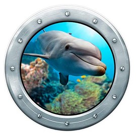 Kid's Bedroom Dolphin Window Ocean Fish Aquarium Peel and Stick Sticker