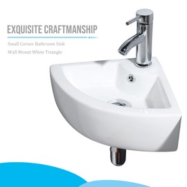 Small Bathroom Sink - Wall Mounted Basin - Triangle Corner Sink – Mini Sink with One Right Hand Tap Hole with Chrome Faucet & Sink Waste Drain Kit- 325 x 325 x 130mm