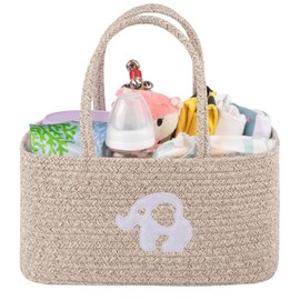 OIAHOMY Diaper Caddy Organizer for Baby, Portable Baby Basket with Handles, Baby Gift Basket for Newborn, Diaper storage Organizer for Changing Table and Car- Brown