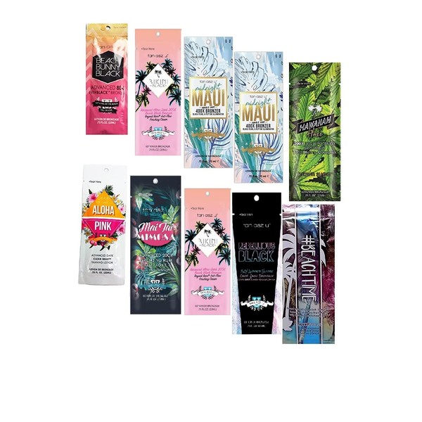 10 New Tanning Lotion Sample Packets - Major Brands Bronzer & Intensifier - 10 Assorted Packets