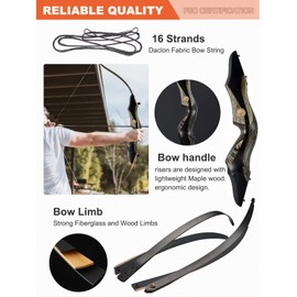 Recurve Bow Set for Adult & Youth Beginner, 62" Wooden Takedown Recurve Hunting Bow for Outdoor Training Practice Right Handed (40LB)