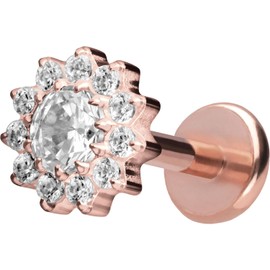 PIERCINGLINE Titanium Labret with Push Fit Crystal Flower Piercing Ear Nose Choice of Colours and Sizes, Titanium