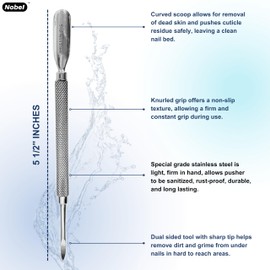 Nobelcrafts - Surgical Grade Pusher Stainless Steel Cuticle Remover For Fingernails - Professional Double Ended Manicure Tool - (792m)
