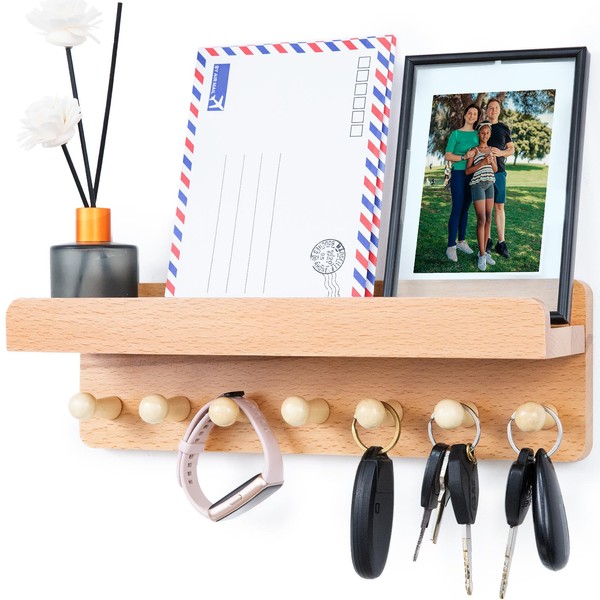 Qiannhee Wooden Key Rack with Shelf, Key Cabinet Wooden Key