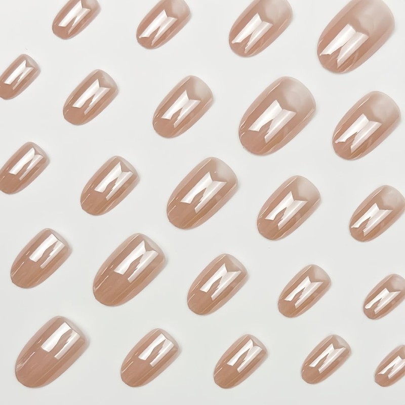 SXVME Chrome Nude Press on Nails Short Oval, Short False