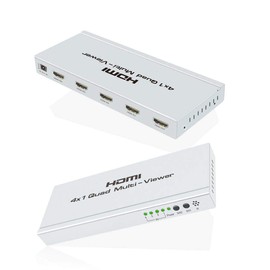 RUBU HDMI Switcher, 4 in 1 Output, 4 Screens Simultaneous Display, Data Recognition, Quad and Multi-View, High Speed Delivery Data, Remote Control, HDMI Splitter Selector, Supports 1080P @ 60Hz, Data