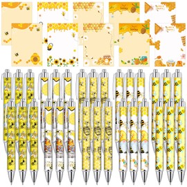 Kosiz 60 Pcs Bee Notepads with Pens Sunflower Sticky Notes Funny Gnome Ballpoint Pens Bulk Honey to Do List Memo Pads for Bee Theme Party Favors School Office Holiday Gifts