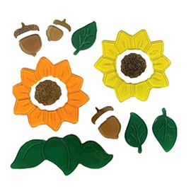 Fall Harvest Reusable Gel Window Clings, Orange and Yellow Sunflowers with Leaves and Acorns (14 Clings, 1 Sheet)