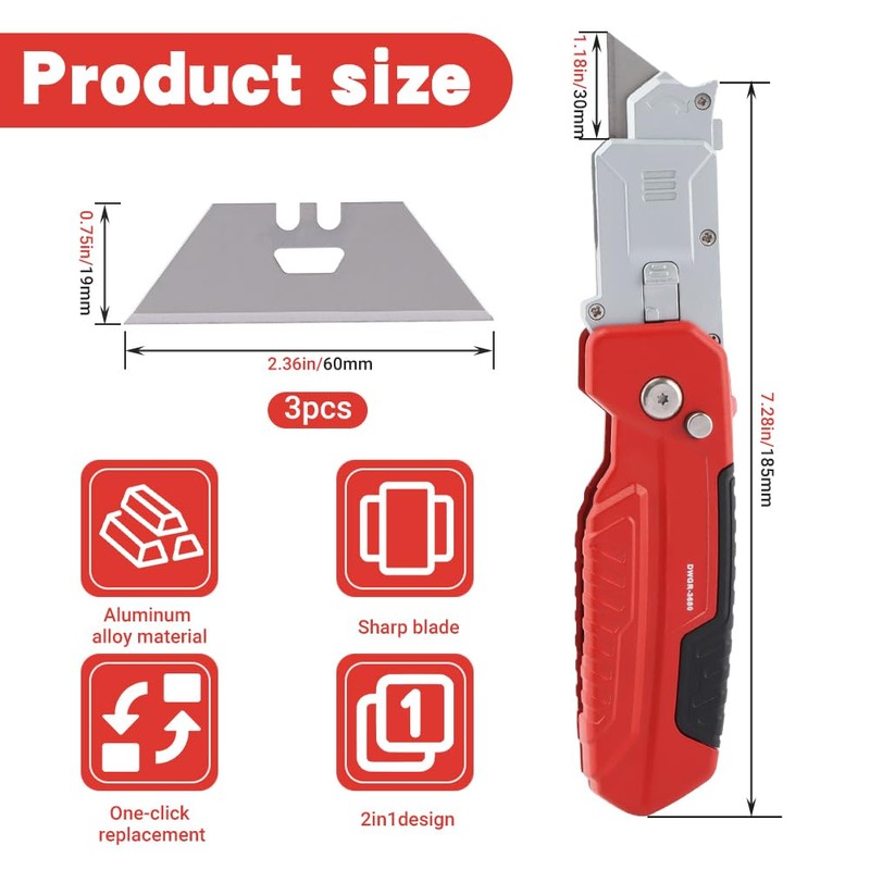 2-in-1 Folding Utility Knife and Scraper with Built-In Blade Storage,Includes