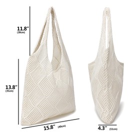 Crochet Tote Bags Summer Beach Bag for Women Vacation Mesh Knit Bag Hippie Bag, Beige, 16.5'' x 8'' x 13.8''