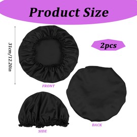 Satin Bonnet Night Sleep Cap, Pack of 2 Satin Bonnet, Adjustable Sleeping Cap Headgear, Soft Headband, Sleep Cap Silk with Elastic Band for Women and Girls Shooter, with Eye Mask, Black Purple