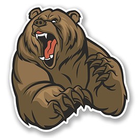 2 x 10cm Angry Brown Bear Vinyl Sticker Bike Laptop Car Motorbike Helmet #5552 (9.5cm Wide x 10cm Tall)