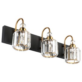 Ralbay Modern Bathroom Vanity Light Fixture, 3-Lights, Black Metal & Crystal, HJ-8600-3T
