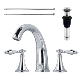SaniteModar Chrome Bathroom Sink Faucet, Brass Bathroom Faucet, Widespread Bathroom Faucet for Sink 3 Hole, 2 Handles Faucet with Water Supply Lines and Pop-up Drain