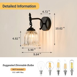 CVKASH 1-Light Vintage Wall Sconces Black Modern Barthroom Vanity Light with Glass Shade Wall Light for Farmhouse Hallway Living Room Bedroom Cabinet