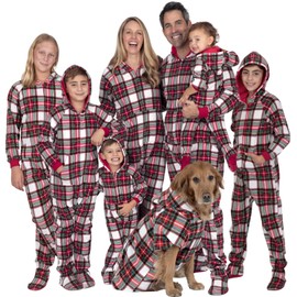 Footed Pajamas Family Matching Festive Plaid Adult Hoodie Fleece One Piece - Adult - Small (Fits 5'5-5'7")