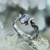 ASFKIPMF Moonstone Ring Sterling Silver Moon Phase Ring Oval Moonstone
