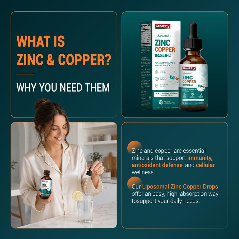 Liposomal Liquid Zinc Copper Supplement Drops, 2 Fl Oz