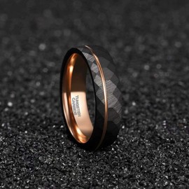 Frank S.Burton 6mm Black Tungsten Rings for Men Women 24K Rose Gold Line Faceted Wedding Bands Ring Brushed Matte Finished Comfort Fit Size 11