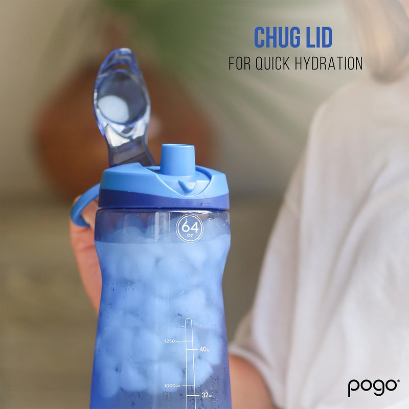 Pogo 64oz Plastic Water Bottle with Leak-Proof Chug Lid and
