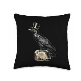 Vintage Raven Silhouette Retro Sunset Design Throw Pillow