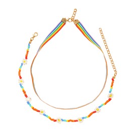 COLLBATH Necklaces Stone Beaded Choker Rice Bead Woven Ladies Necklace Multi Layered Bead Strand Necklace Rainbow Choker Beach Jewelry Nickel and Lead for Women