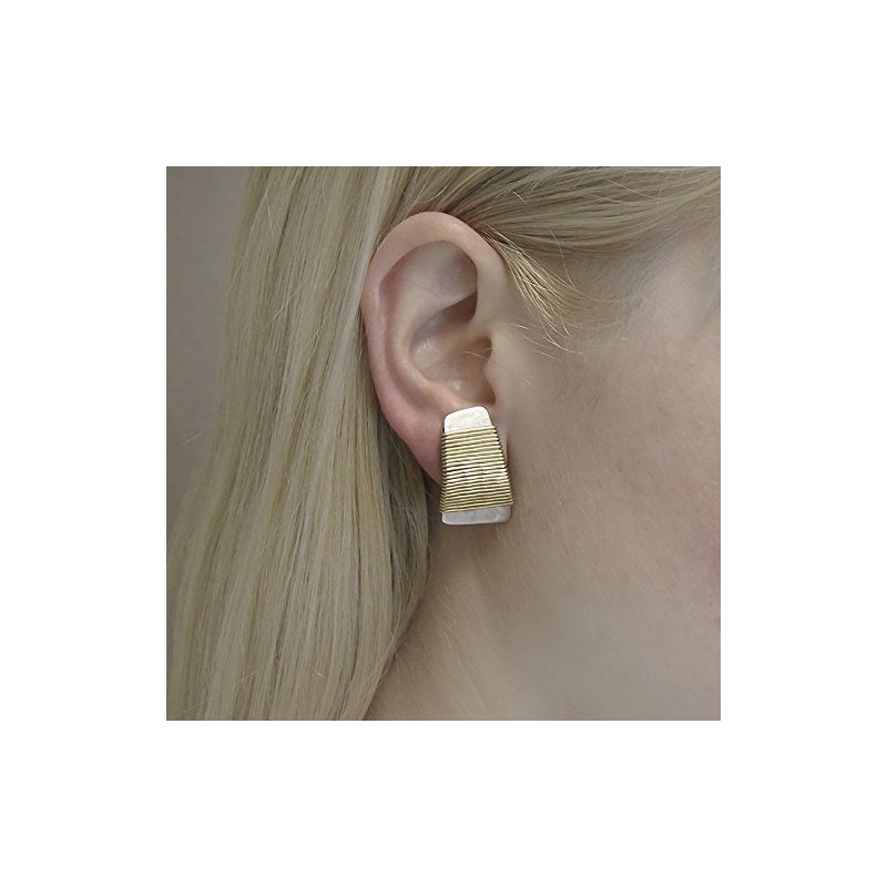 Marjorie Baer Brass over Silver Wire Wrapped Clip on Earring
