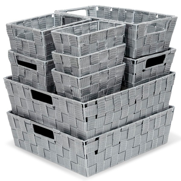 Wondersome Storage Baskets Set - 9-Piece Home Organizer Bins - Woven Fabric Stackable Cube Containers - Closet, Laundry, Pantry, Kitchen, Bathroom, Nursery, Shelf, Dresser Organizing - US-Based Brand