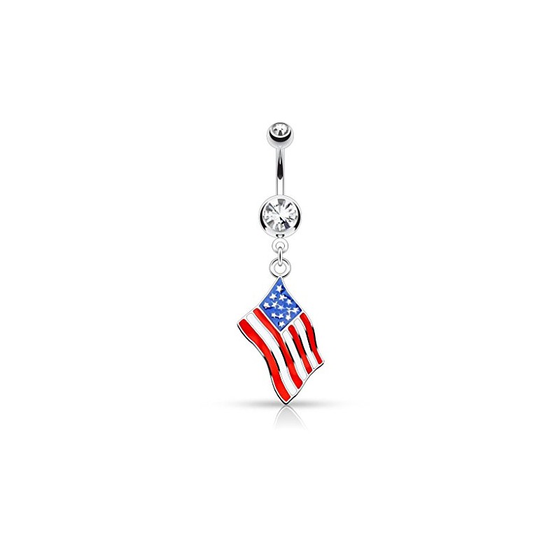 Pierced Owl 14GA Epoxy National Country Flag with Gem Dangling