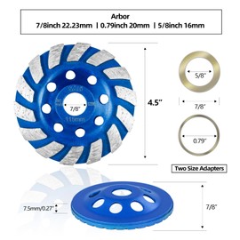 SALI 5pcs Diamond Concrete Grinding Wheel 4 1/2 inch for Polishing and Cleaning Stone Surface, Cement, Marble, Rock, Granite, and Thinset Removing, Angle Grinder Wheels Cup 115 * 22.2MM