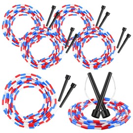 Zubebe 3 Pcs 16-foot Double Dutch Jump Ropes Segmented Skipping Colorful Beaded Ropes for Kids Adults Fitness Physical Education Gym Class School Sports Outdoor Activities, Red White and Blue