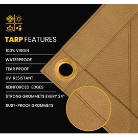 PROTARP Heavy Duty 14 OZ Water Resistant Canvas Tarp, UV Resistant Tarpaulin Cover with Rustproof Brass Grommets, Multipurpose for Canopy, Roof, Camping, Woodpile (Tan 14'X14')