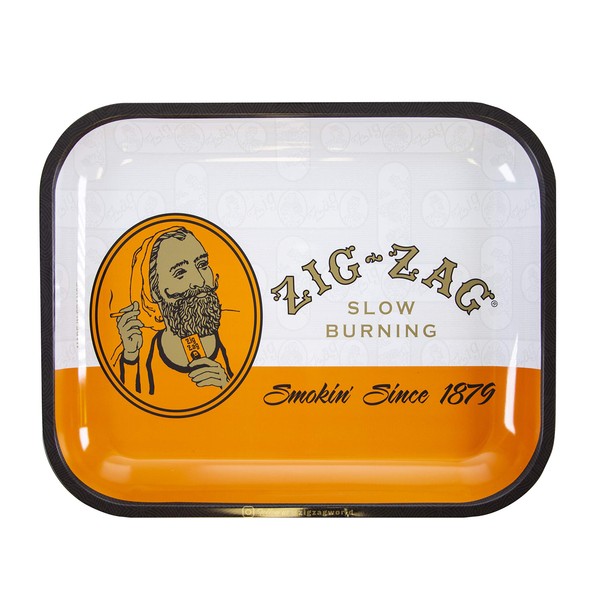 ZIG-ZAG Rolling Papers - Large Metal Rolling Tray - with Design - Elegant and Sleek Finish - Smooth Rounded Corners (Classic Orange)
