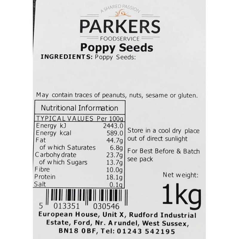 Parkers Poppy Seeds 1kg