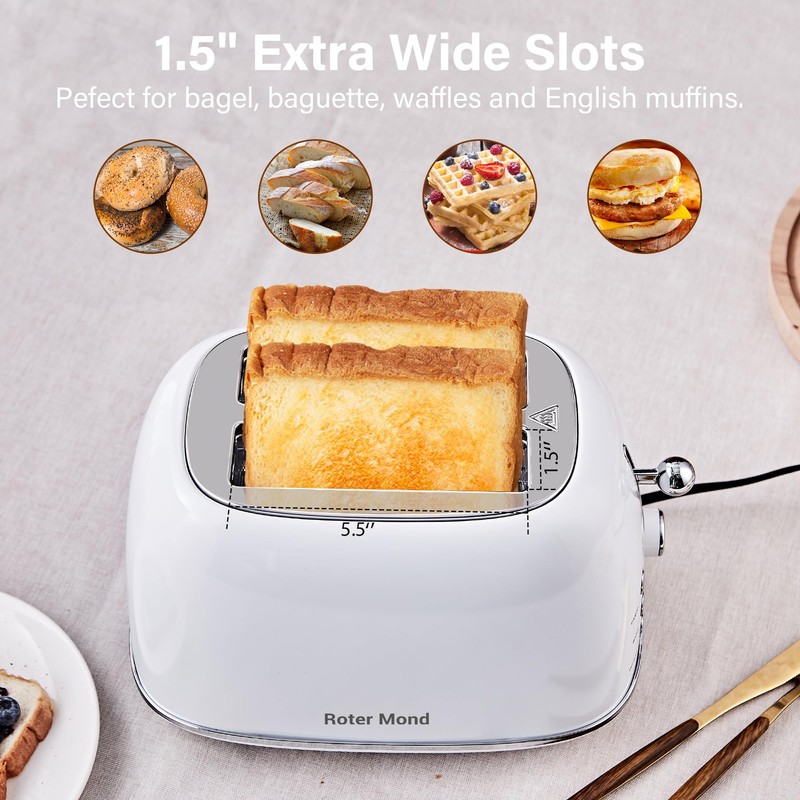 Roter Mond 2 Slice Toaster Retro Stainless Steel with Bagel,