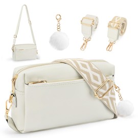 KETIEE Crossbody Bags for Women Vegan Leather Purses Small Shoulder Handbags with Two Adjustable Detachable Straps (Beige)