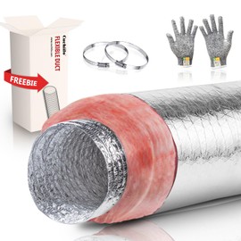 6 Inch Insulated Flexible Duct R6 Silver Jacket 25 Feet Long with 2 Clamps,Used in Standard Heating and Air Conditioning (HVAC)
