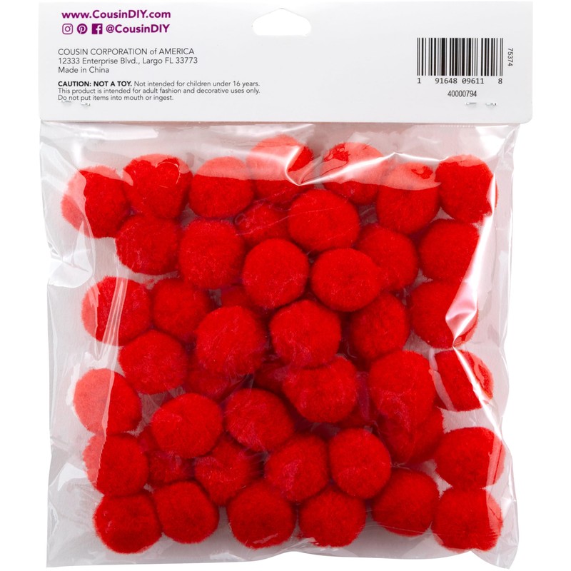 Cousin DIY Red 3/4 inch Poms, 45 Pack