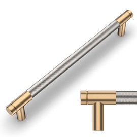 Amerdeco 10 Pack Champagne Bronze and Brushed Nickel Knurled Cabinet Pulls 7.5 Inch Hole Center to Hole Center Kitchen Cabinet Handles for Drawer Dresser, Cupboard and Wardrobe ZH0040