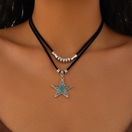 HUASAI Boho Necklaces for Women Western Necklaces Country Concert Outfits Western Jewelry Turquoise Bead Leather Choker Necklace Beach Vacation Essentials