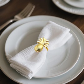 Gold Set of 6 Pineapple Napkin Rings Tropical Napkin Ring Holders Yellow Fruit Napkins Rings Bulk Baby Shower Napkin Buckles Wedding for Easter Wedding Table Setting