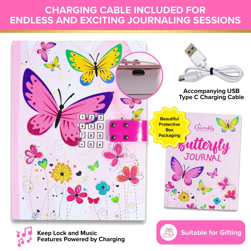 Decorably Glittery A5 Cat Diary for Girls Ages 6-8 with