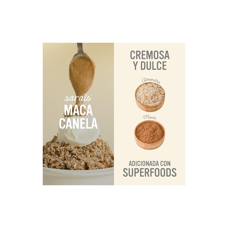 Sarai's Superfood Spreads, Crema de Almendra con Maca y Canela,