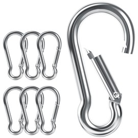 Caianwin Pack of 6 Carabiner Hooks M8 x 80 mm, DIN 5299C Carabiner Load Capacity up to 400 kg, Large Galvanised Steel for Backpack, Dog Lead, Camping, Travel, Hiking
