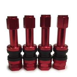 Set of 4 Red Aluminum Tire Valve Stems and Caps Bolt-In Style Lightweight
