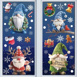 Ventdest 3D Christmas Window Stickers Reusable, 9 Sheet Dwarf Xmas Window Stickers Double Sided, Christmas Window Clings Decorations for Home Window Glass