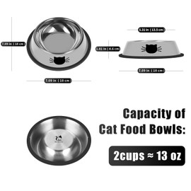 Serentive 2Pcs Cat Bowls Non-Slip Stainless Steel Small Cat Food Bowl Unbreakable Thick Rubber Base Easily Clean Lovely Color