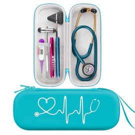 BOVKE Travel Carrying Case Compatible with 3M Littmann Classic III, Lightweight II S.E, MDF Acoustica Deluxe Stethoscopes - Extra Room for Medical Scissors EMT Trauma Shears and LED Penlight, Emerald